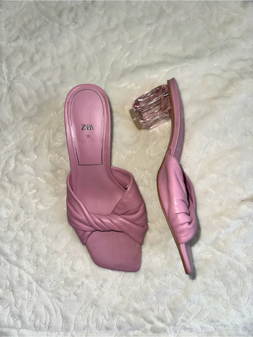 Zara Mauve Knotted Slide Mules with Clear Block Heel - Picture 3 of 3